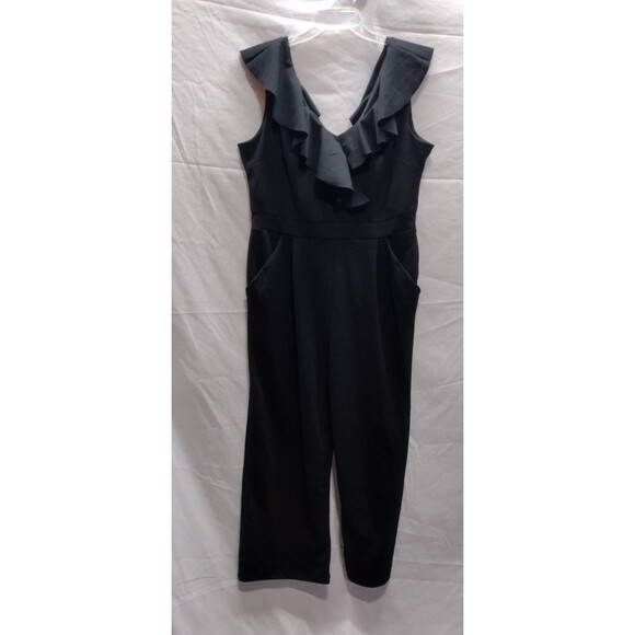 Tahari Arthur S. Levine Womens 12 Jumpsuit Black Sleeveless Ruffles Wide Leg - Picture 1 of 11
